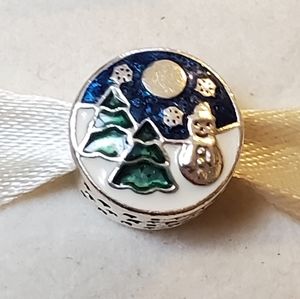 NEW!! Pandora Snowman With Trees Charm